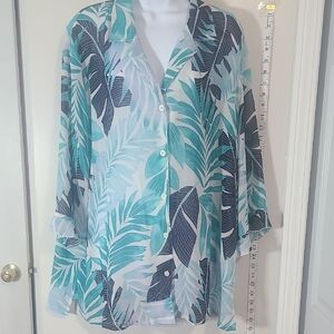 Multicolored‎ Oversized 3/4 Sleeve Button Down Shirt